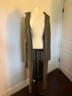 Marled Olive Green Long Hooded Knit Cardigan